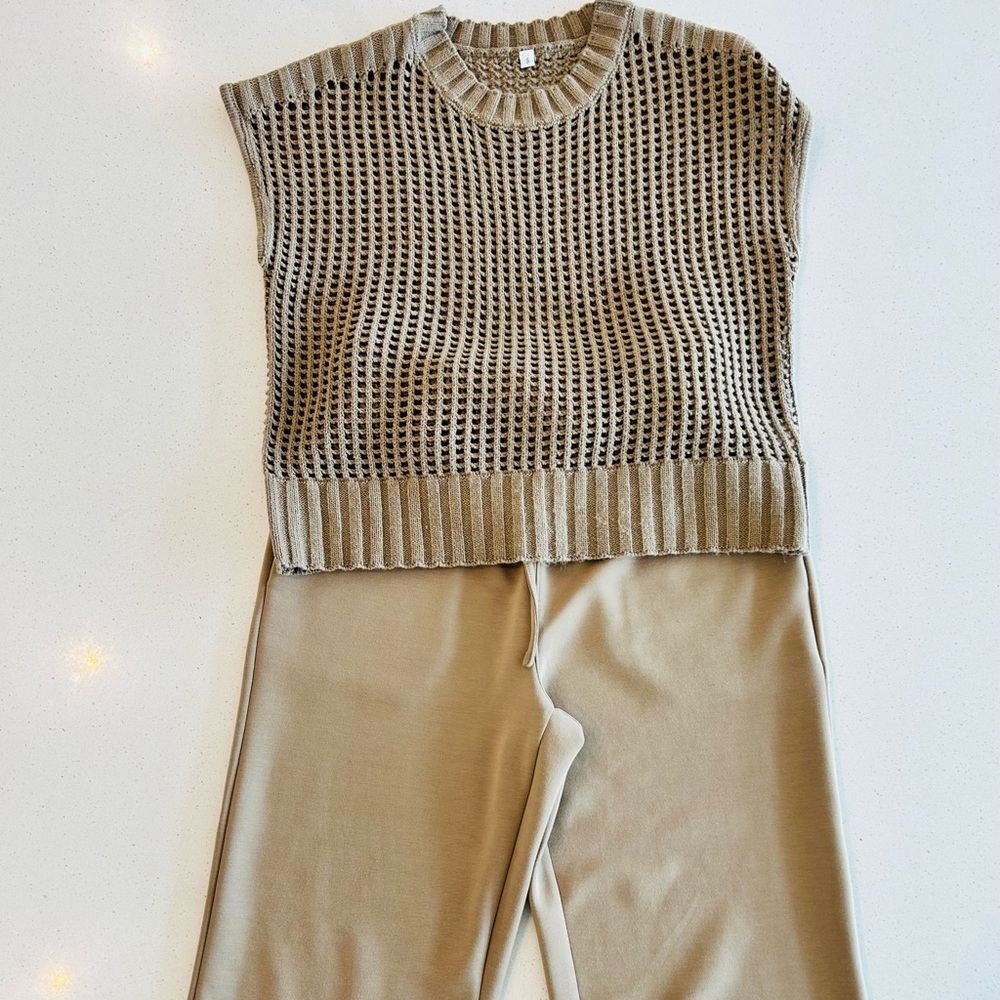 Stylish Tan Knit Top and Pants Set